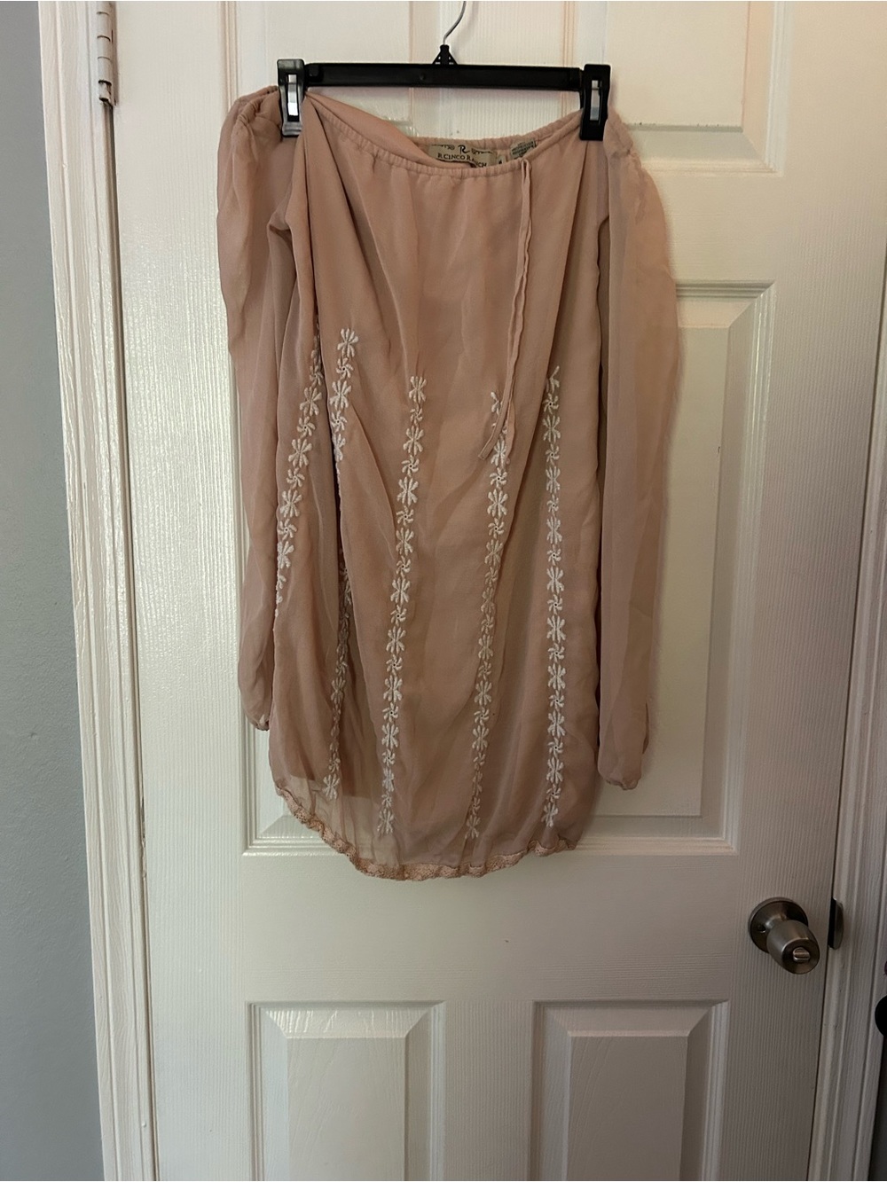 Off-Shoulder Long Sleeve Embroidered Blush Women's Dress